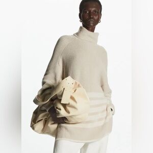 COS Beige and Cream Striped Turtleneck Sweater